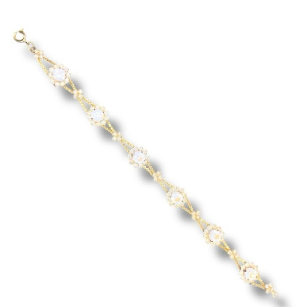 Vintage Gold Plated Bracelet Floral Rhinestones Costume Jewelry